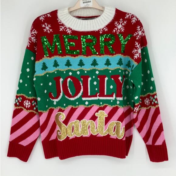 33 Degrees Women XXS Red Merry Jolly Santa Ugly Christmas Sweater Holiday H10-18 - Picture 3 of 7